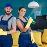 Professional cleaners stay together in the contemporary cuisine with detergents house
